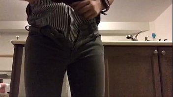 hd trying my grilfriends jeans with a hard on porn