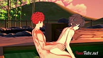 hd fate yaoi shirou sieg having sex in a onsen blowjob and bareback anal with creampie and cums in his mouth 22 porn