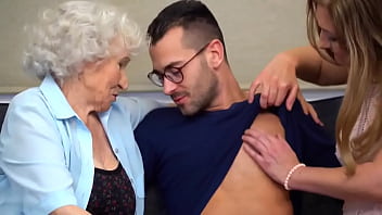 hd old granny in threesome with mature young guy porn