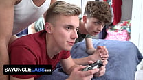 hd sayuncle horny stud surprises two twinks and sticks his cock in all their holes while they play porn