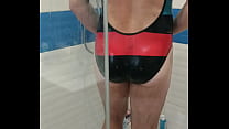 hd tranny wearing adidas one piece swimsuit and teasing porn