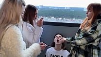hd sadistic humiliation of human ashtray with spit and ashes public lezdom party porn