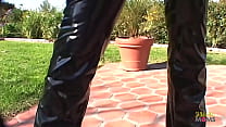hd a blonde milf in latex clothes has rough sex with two guys with hard tools porn