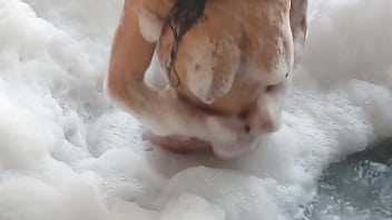 hd spying on a brunette bathing a guy in feminine clothing comes in and fucks her in the pearshaped ass and buries his porn