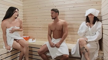 hd trans angels skyy cant help checking bailey archers curves in the sauna while his gf sits next to him porn
