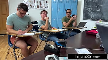 hd nerdy muslim teacher tripleteamed by three of her students in the classroom porn